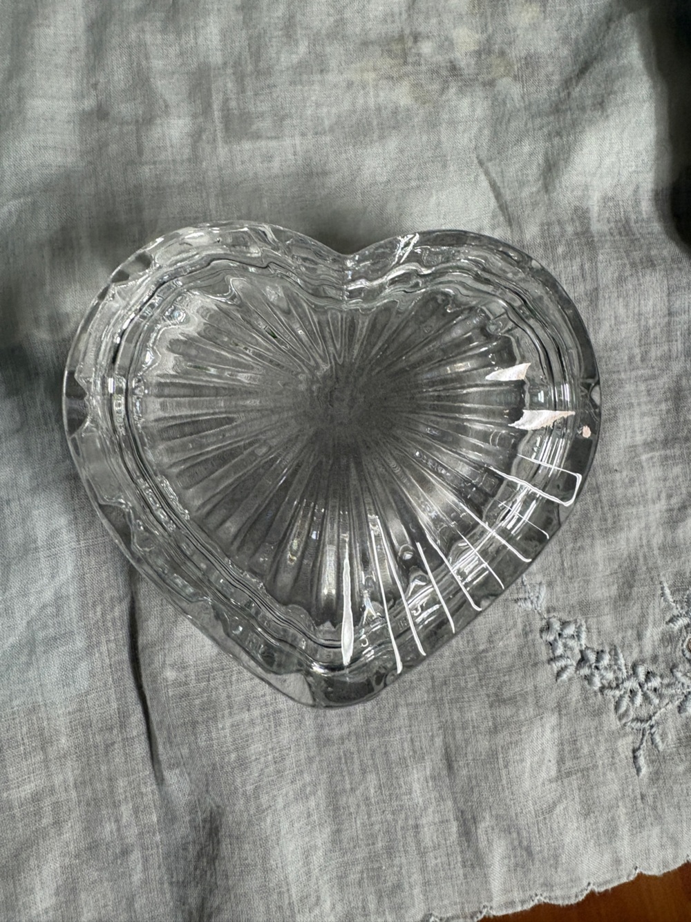 Vintage Glass Heart Shaped Trinket Box